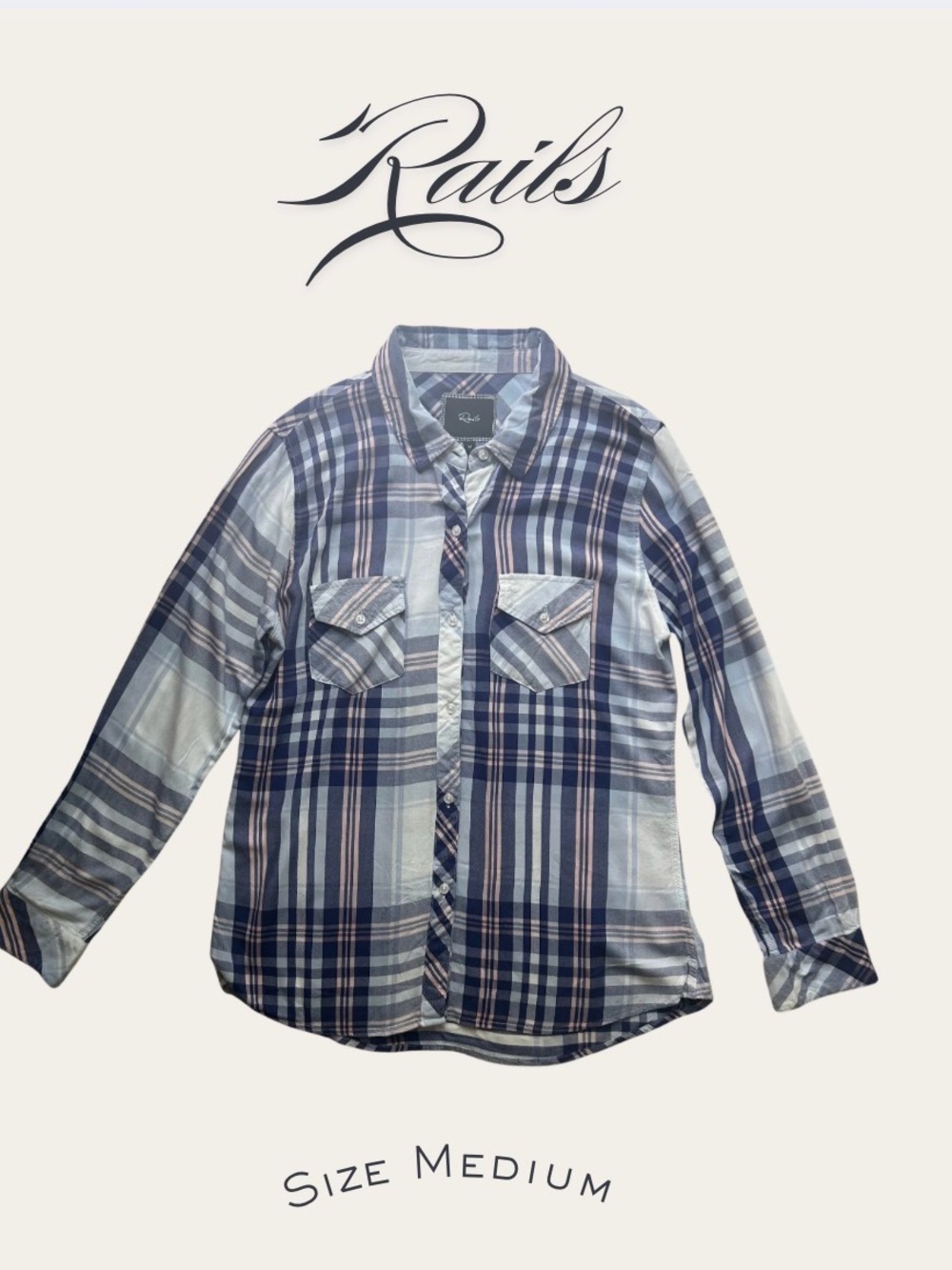 Rails Plaid Woman’s Button-Up Shirt Navy & Pink Size Medium